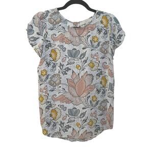 LOFT Women’s Small Floral Print Flutter Sleeve Blouse Lightweight Boho Top